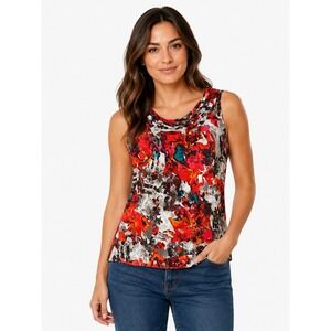 Kasper Separates Red Abstract Floral Cowl Neck Sleeveless Blouse Petite XL PXL